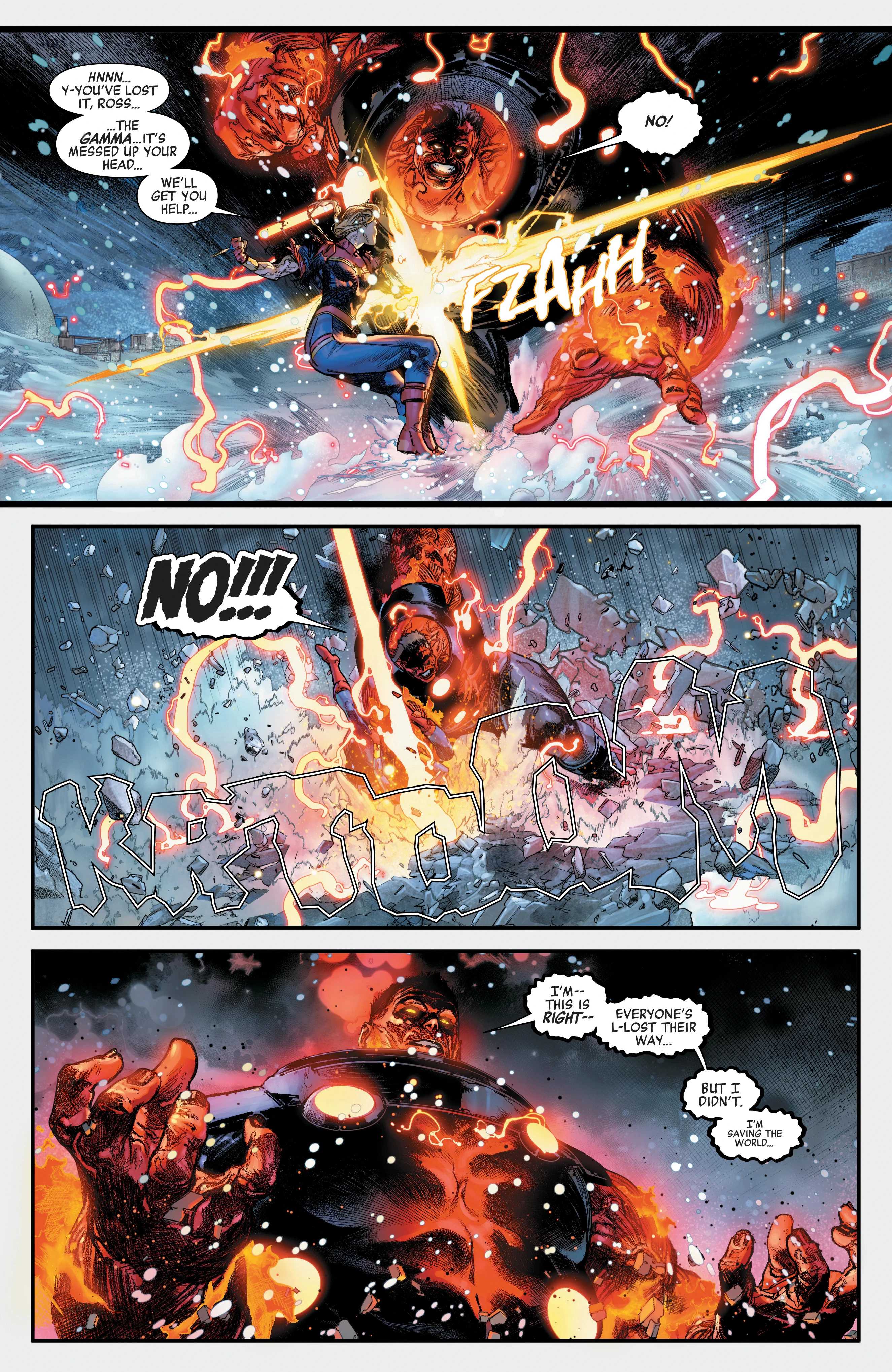 A fiery Red Hulk fights David Colton in Avengers Armageddon #4