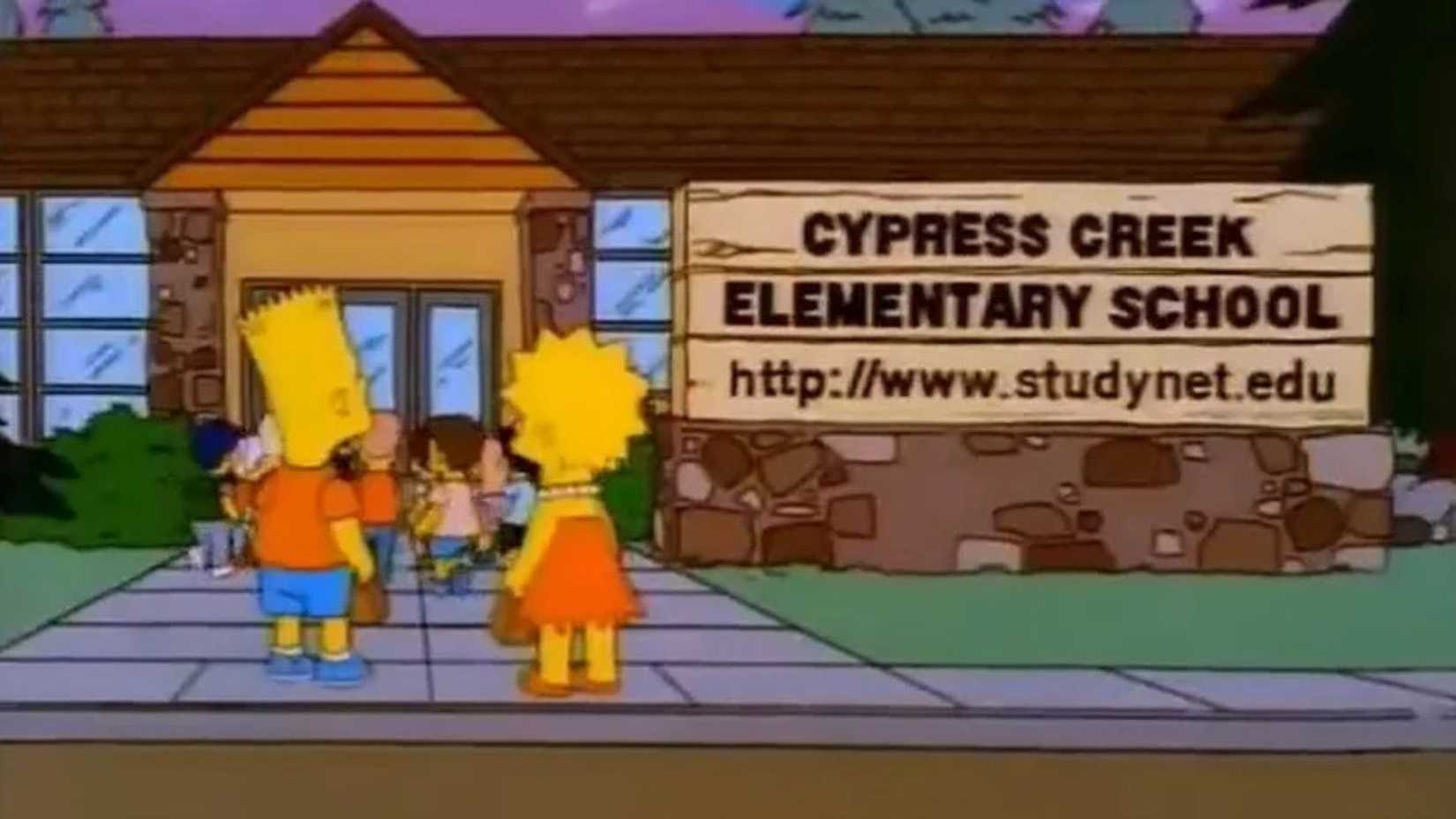 Lisa and Bart arrive at their new school in The Simpsons season 18, episode 2 "You Only Move Twice"
