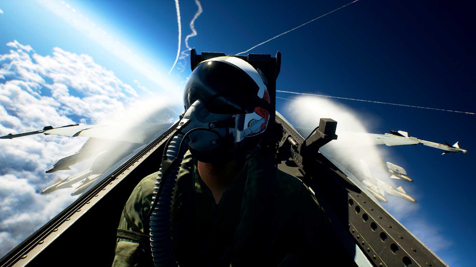Ace Combat 8 pilot flying through the clouds