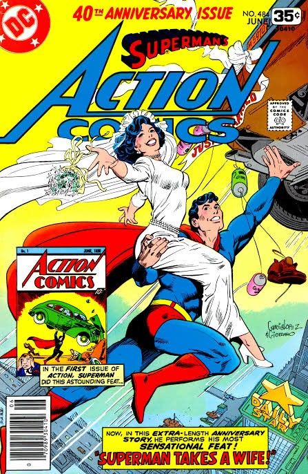 The cover of Action Comics #484, showing the marriage of Earth-Two Superman and Lois.