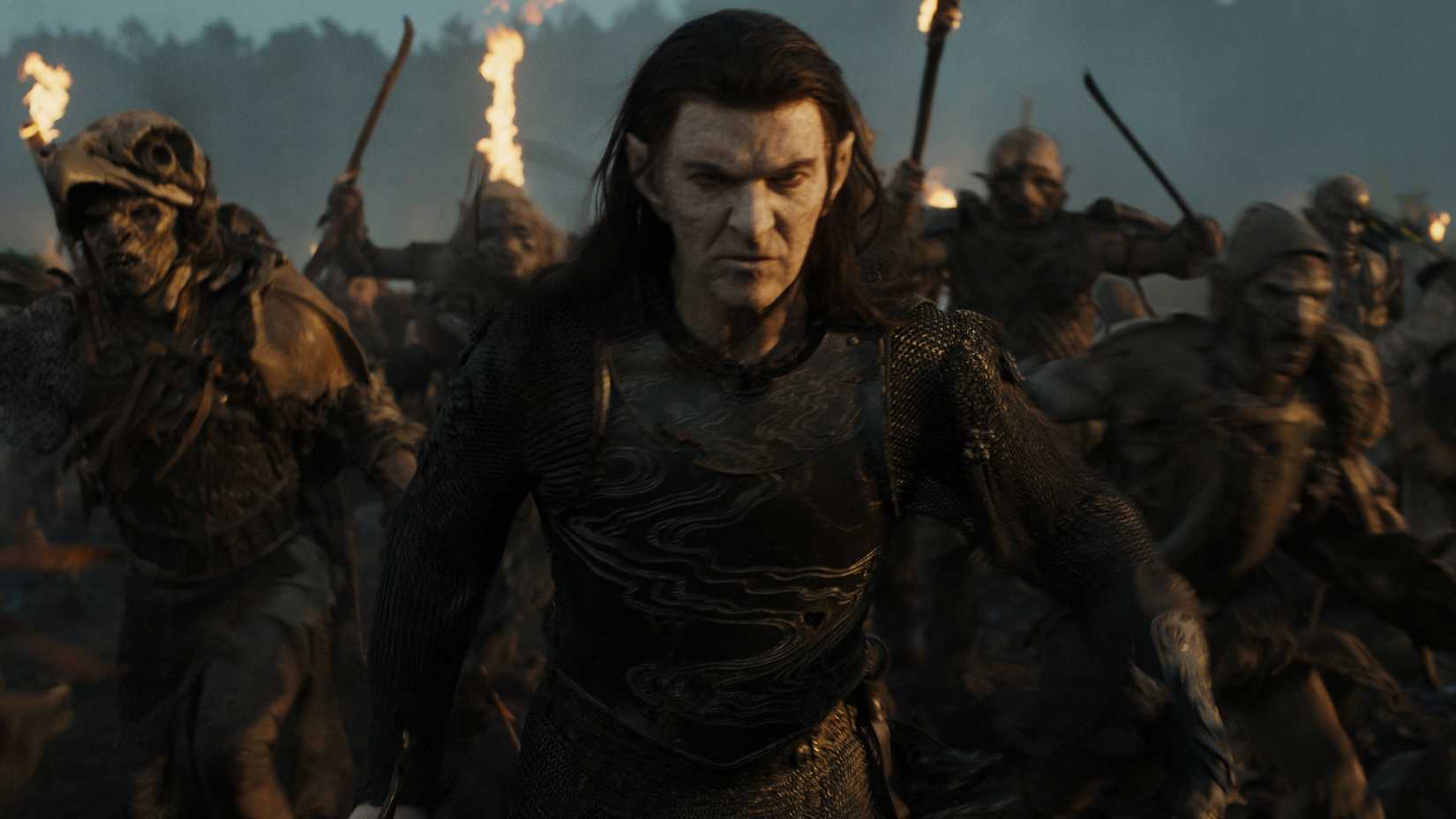Adar running into battle with his orcs in The Rings of Power season 2