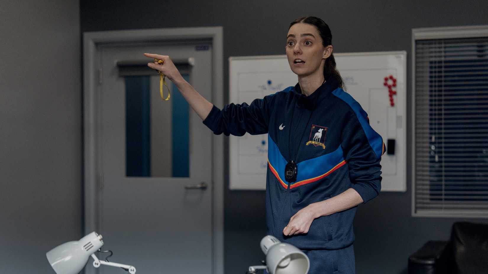 Alice Chilton passionately talking in the coach's office in Ted Lasso