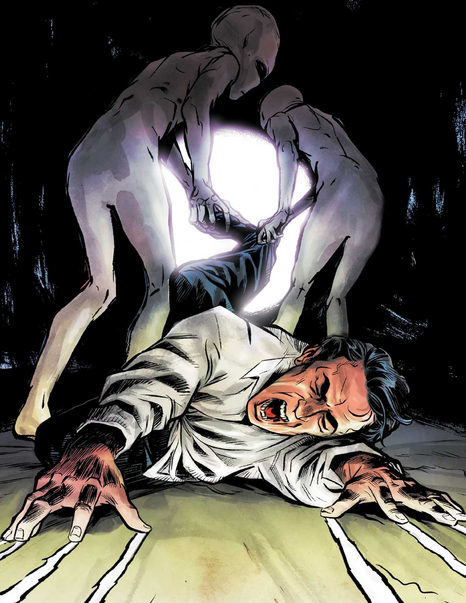 ALIENS DRAG A MAN AWAY IN SAUCER STATE COVER ART
