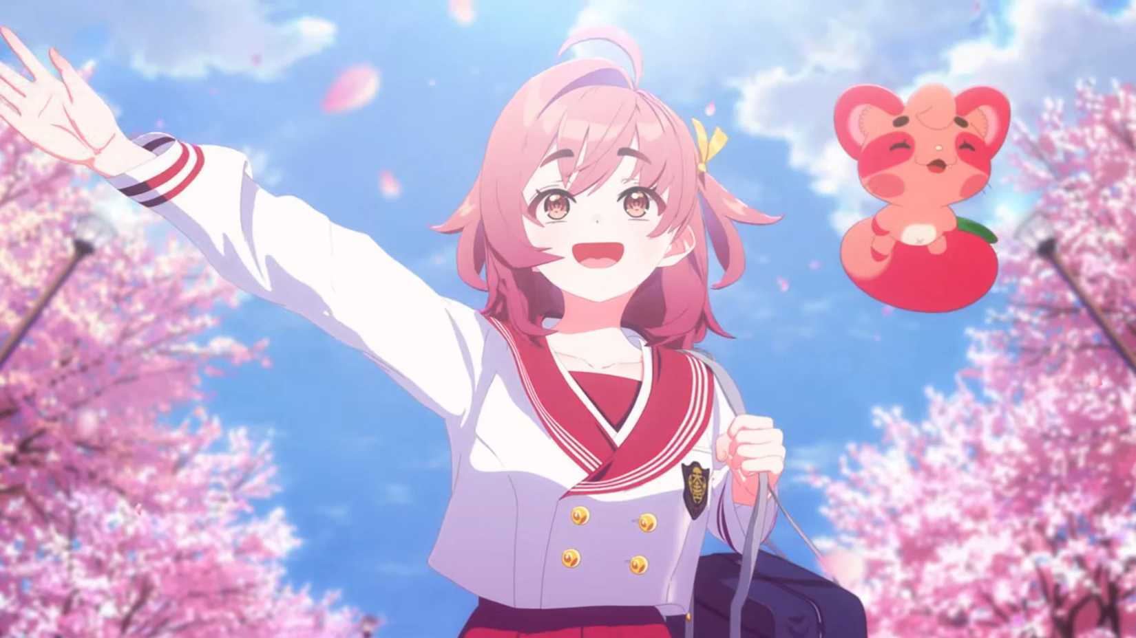 Hare Onna and Kumorin walk among cherry blossom trees in Ame No Chi Hare Onna artwork.