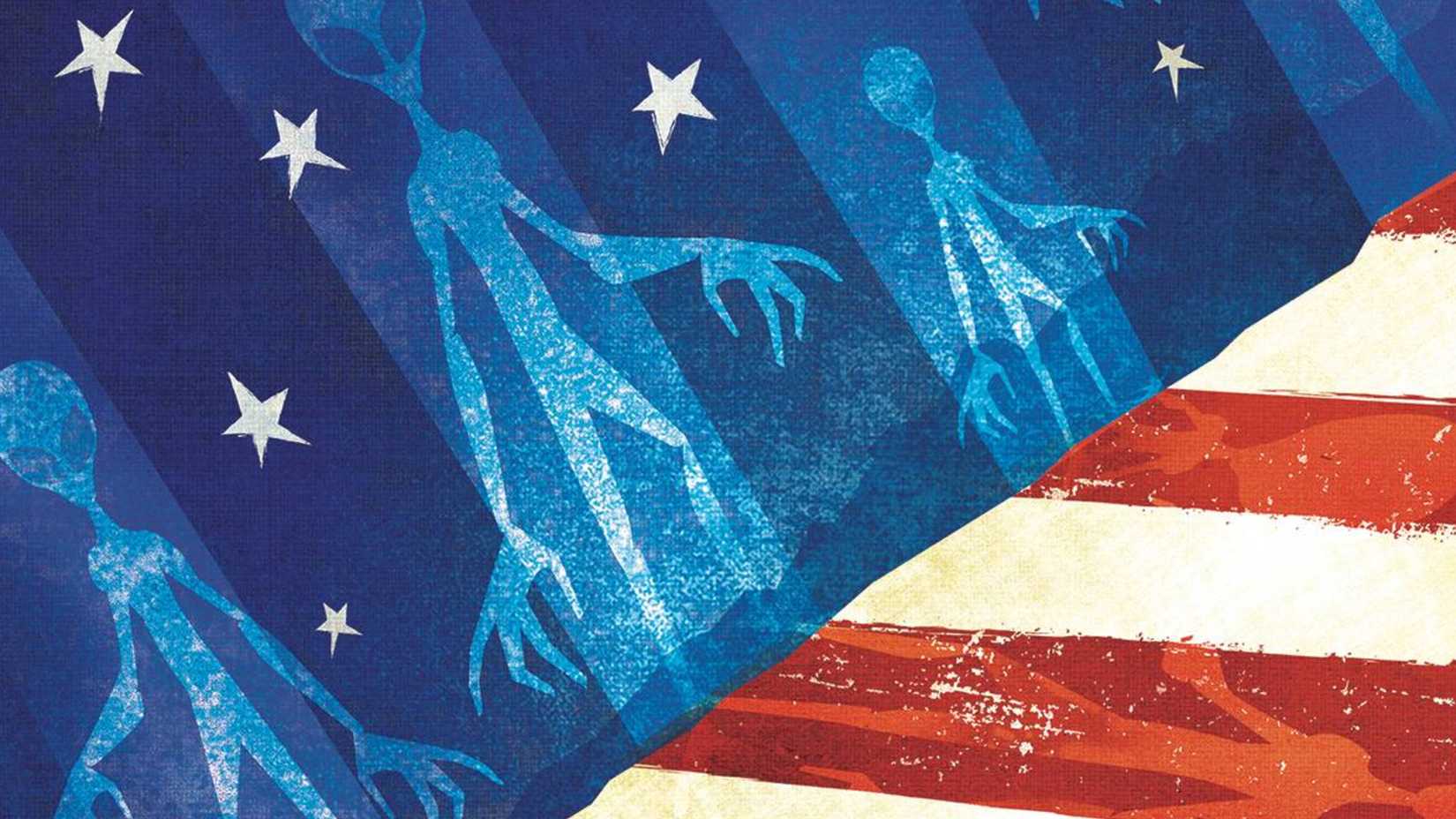 american flag with aliens on it