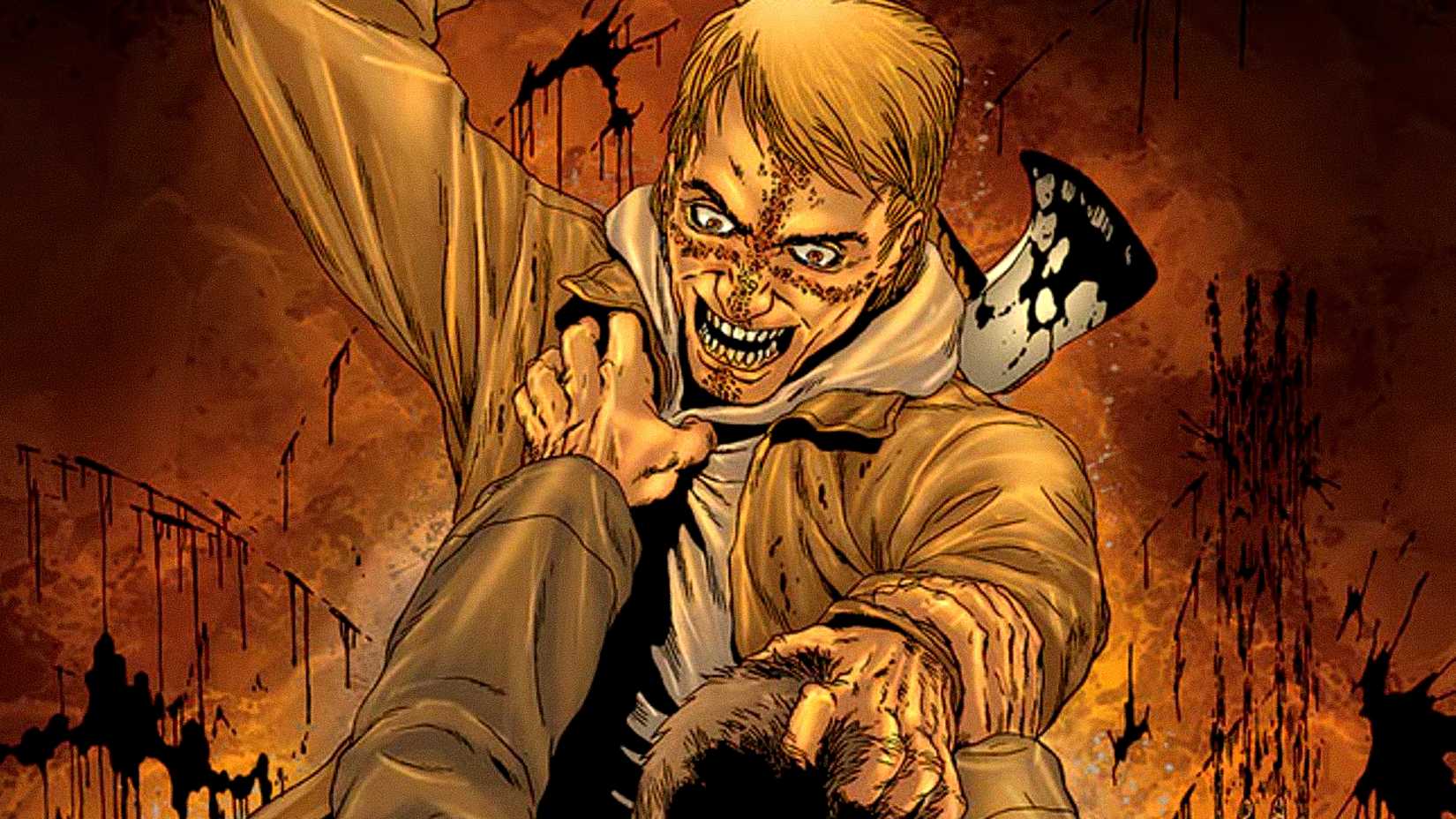 An infected swings an axe in Garth Ennis' Crossed comic cover