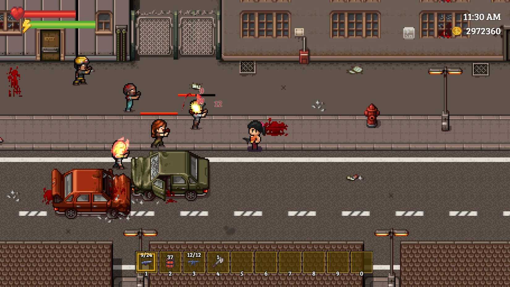 The player shooting zombies in Ashfield Hollow.