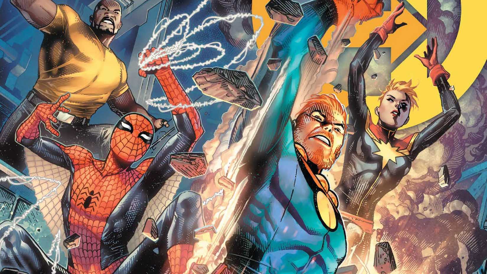 avengers 1 variant cover showing david colton's miracleman leading the team into battle