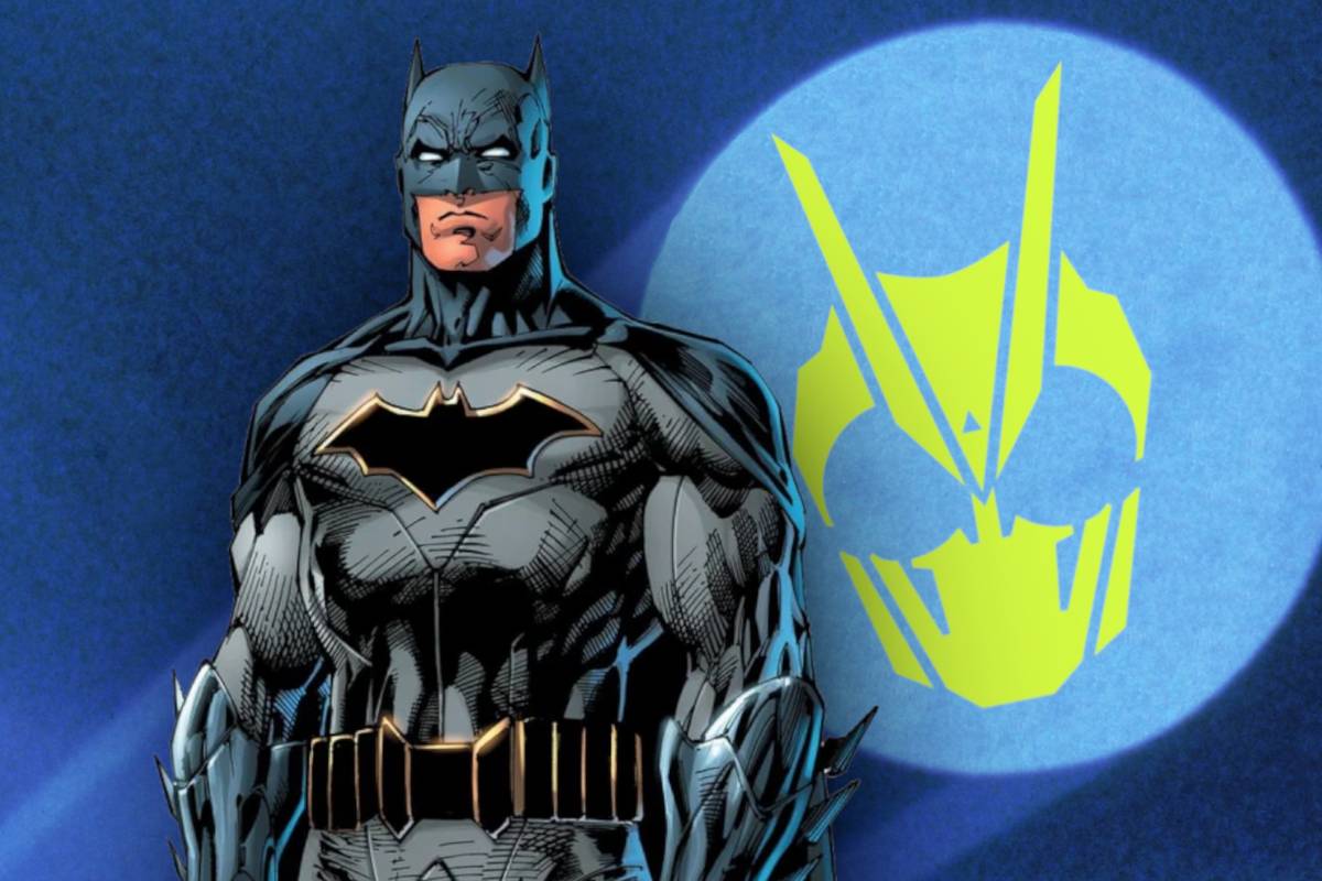 Batman Kamen Rider comic book crossover promo art featuring Gotham City and futuristic Tokyo