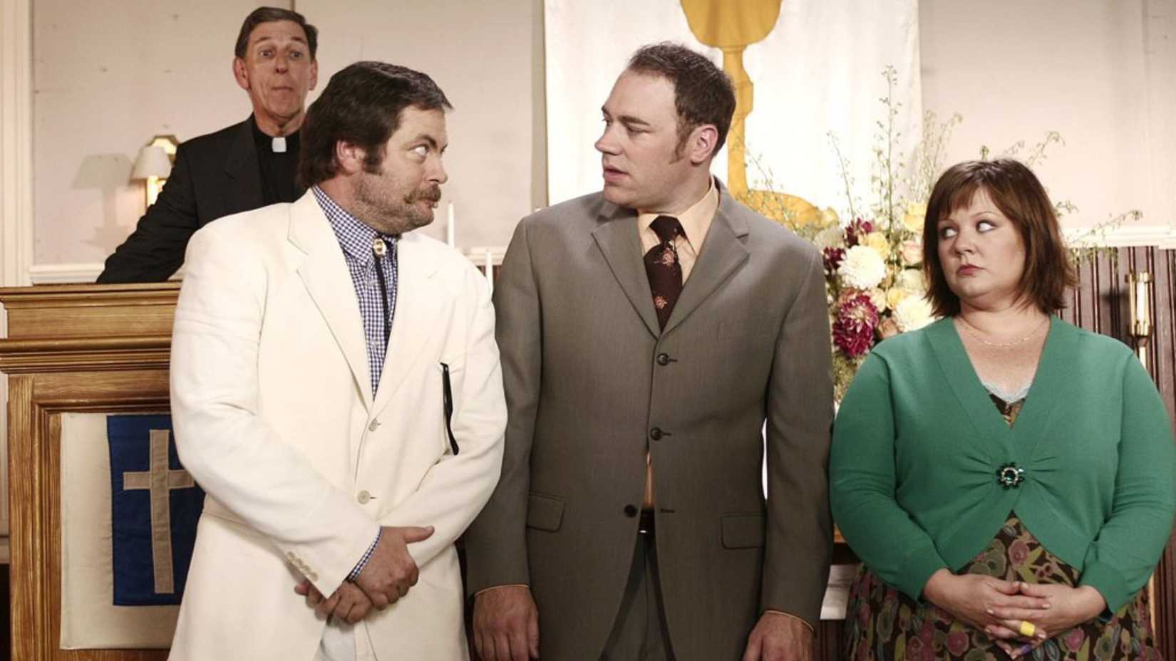 Jackson Douglas, Jim Jansen, Melissa McCarthy, and Nick Offerman as Beau Belleville in Gilmore Girls (2000)