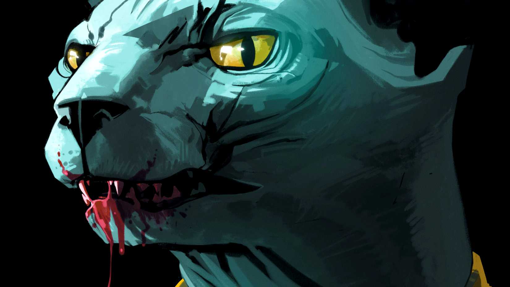 Blood drops from Lying Cat's mouth in Saga