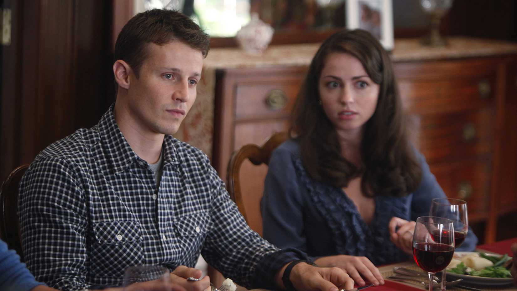 Still of Will Estes as Jamie Reagan and Dylan Moore as Sydney Davenport in Blue Bloods.