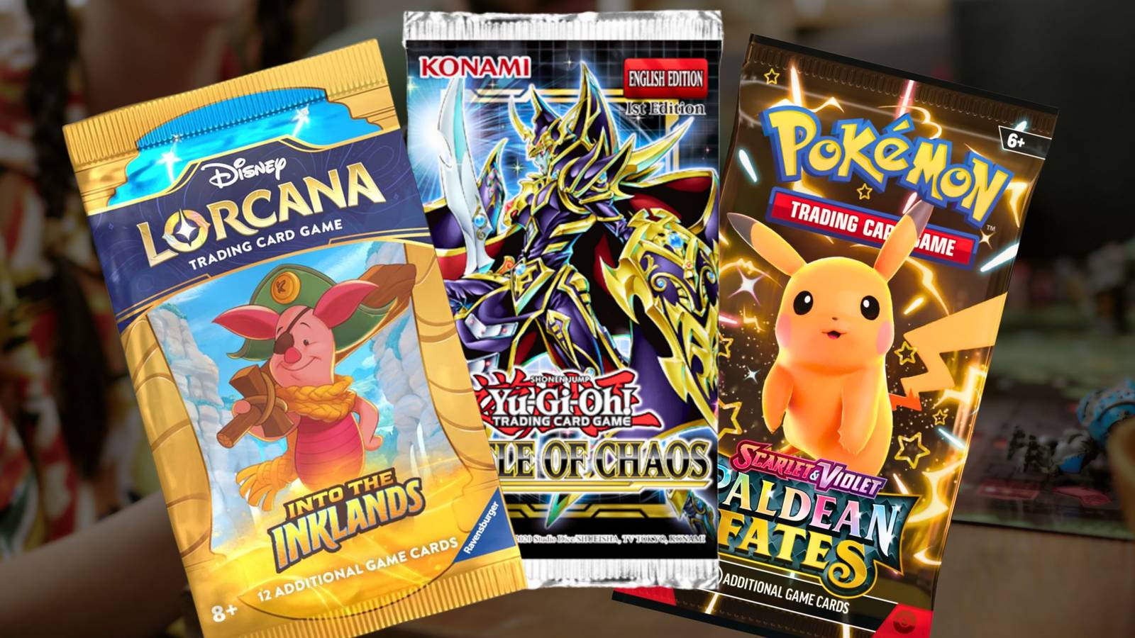 booster packs for Lorcana Yu-Gi-Oh and Pokemon