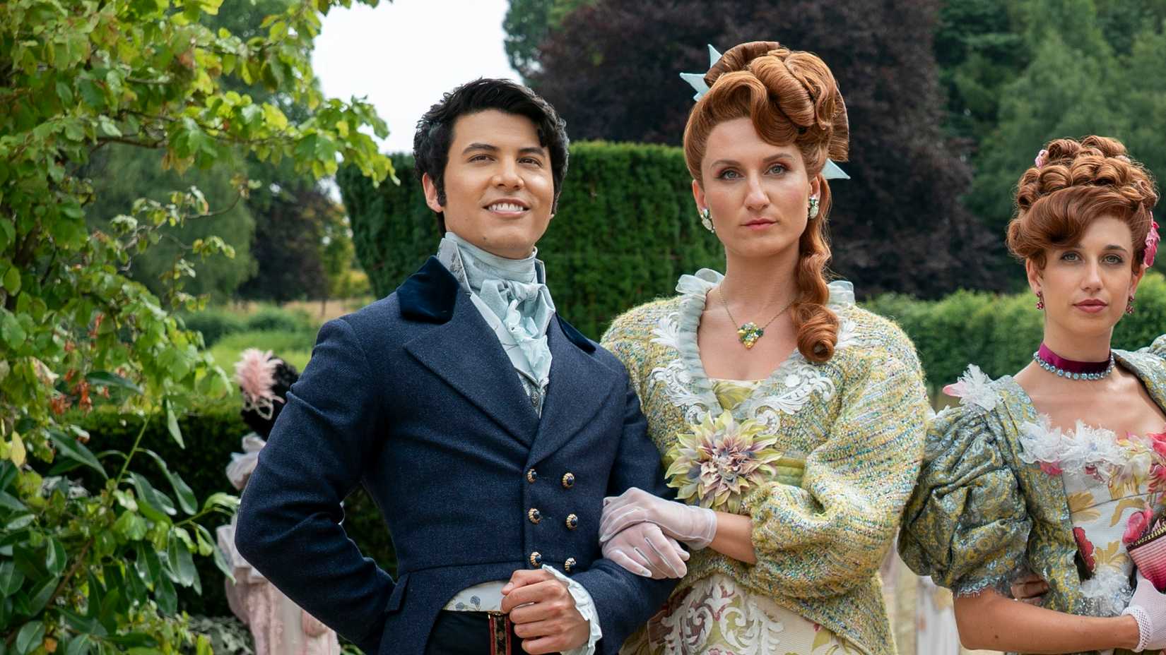 Harry Dankworth (James Phoon) and Prudence Featherington (Bessie Carter) in Bridgerton season 3.