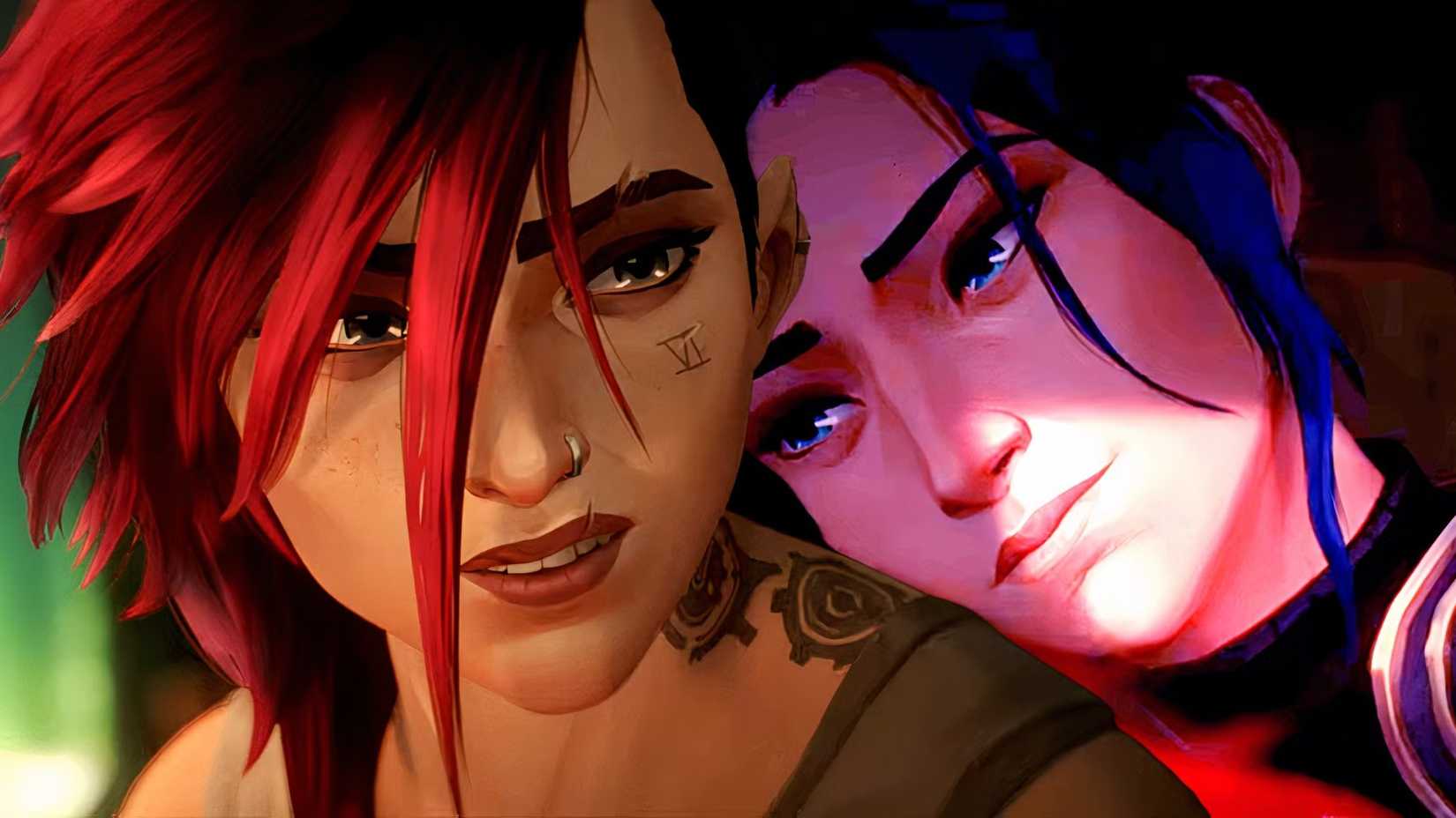 Caitlyn lays her head on Vi's shoulder in Arcane season 2