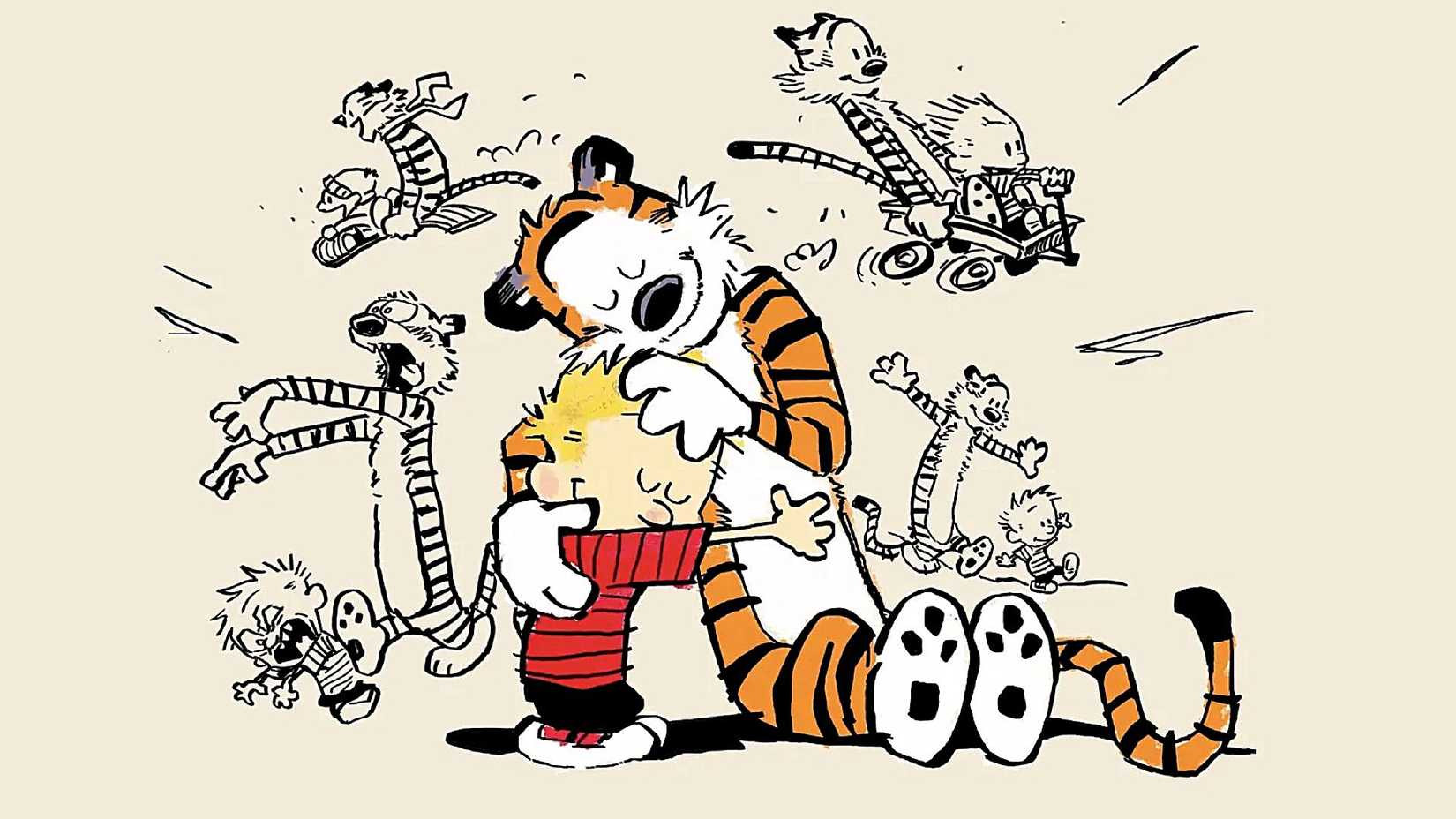 Calvin and Hobbes Hugging each other