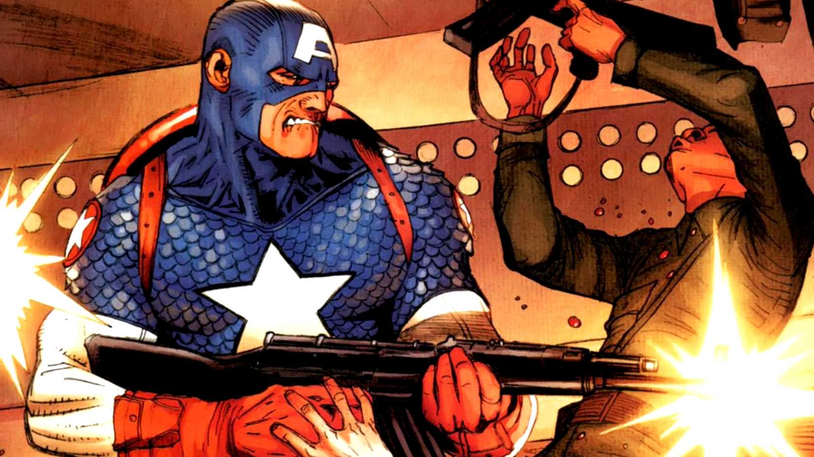 Captain America kills enemies with a gun in Marvel Comics