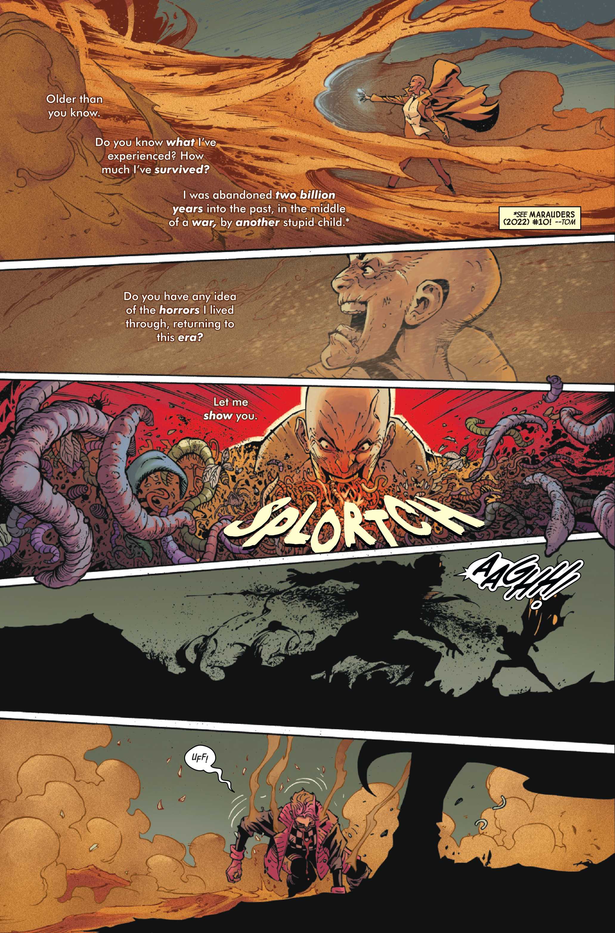 Cassandra Nova barfs insects on Quentin Quire in X-Men #37