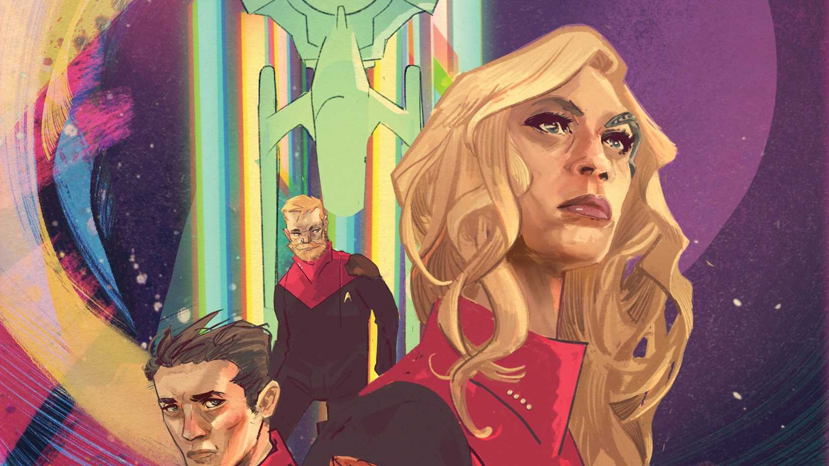 Artwork of Seven of Nine, the Enterprise-G, and a couple of the ship's crew members