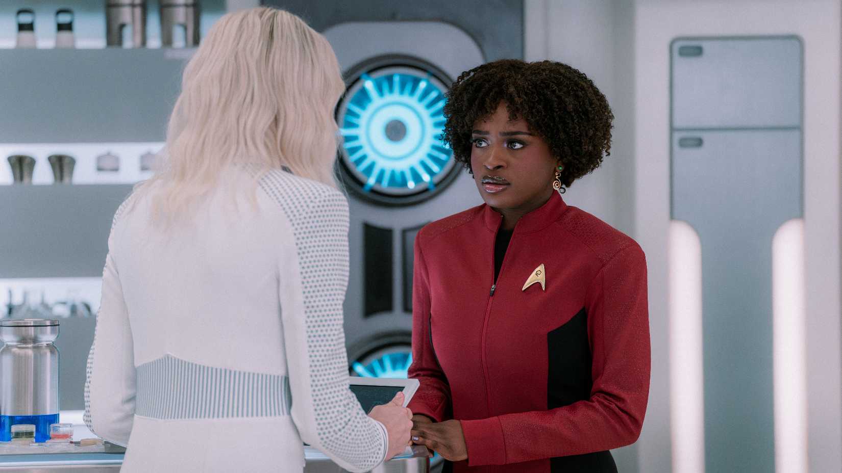 Chapel and Uhura in sickbay
