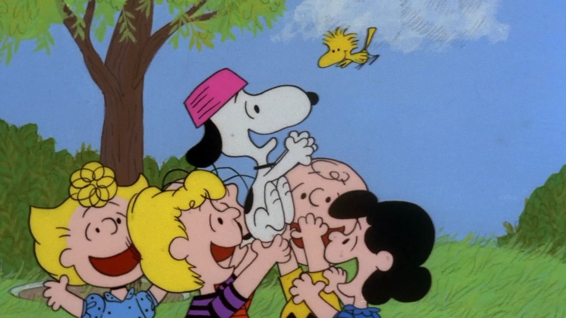 Charlie Brown And The Gang Carrying Snoopy