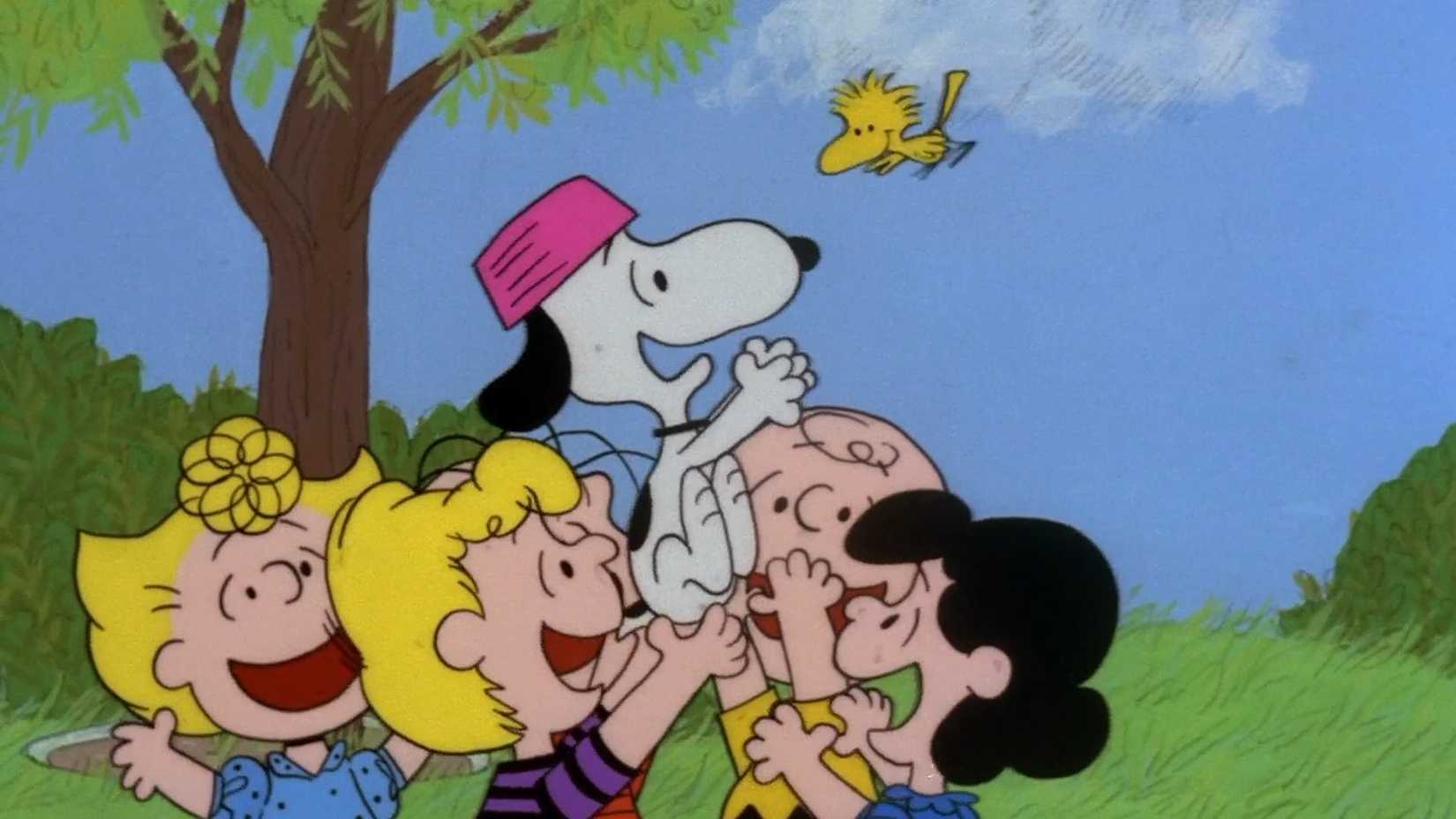 Charlie Brown And The Gang Carrying Snoopy