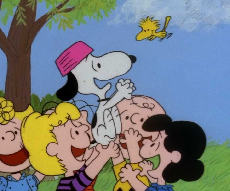 Charlie Brown And The Gang Carrying Snoopy