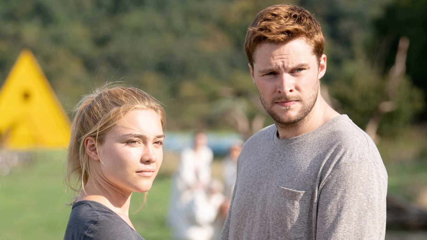 Dani and Christian in in front of Harga members in Midsommar