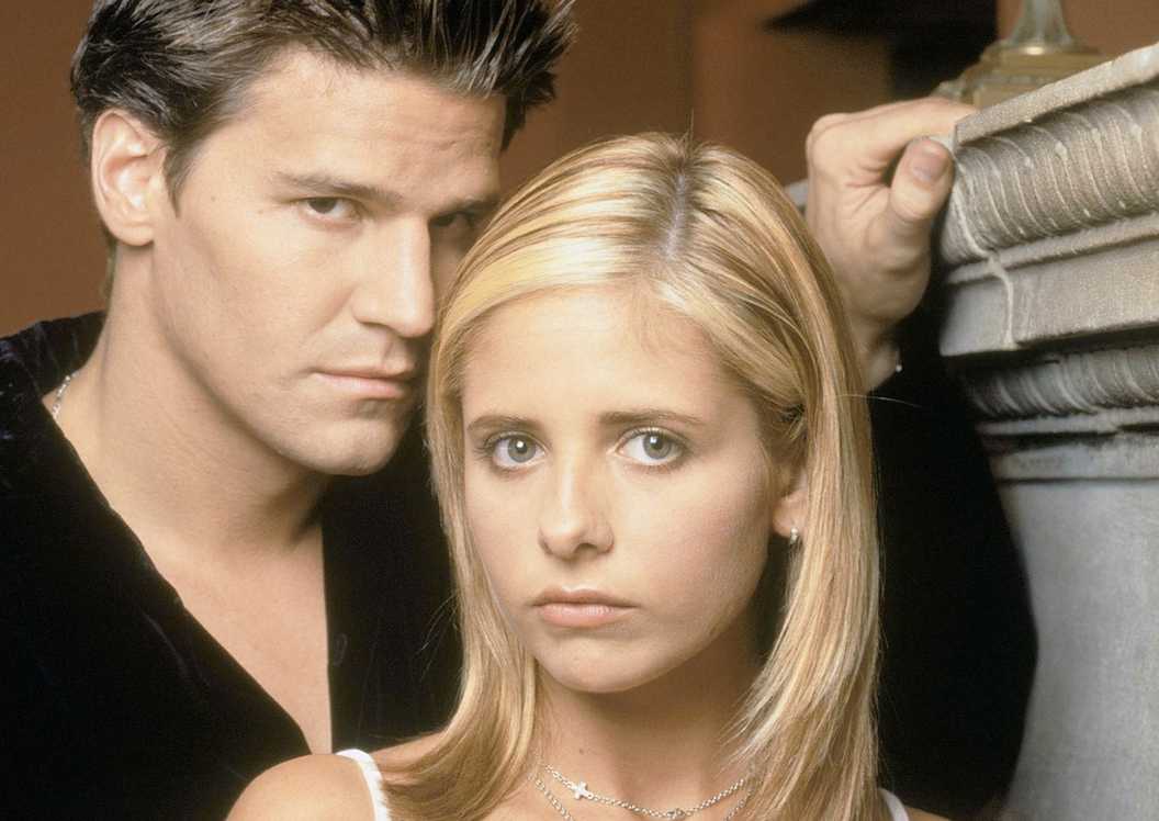 David Boreanaz as Angel and Sarah MIchelle Gellar as Buffy in Buffy the Vampire Slayer season 3 David Boreanaz as Angel and Sarah MIchelle Gellar as Buffy in Buffy the Vampire Slayer season 3