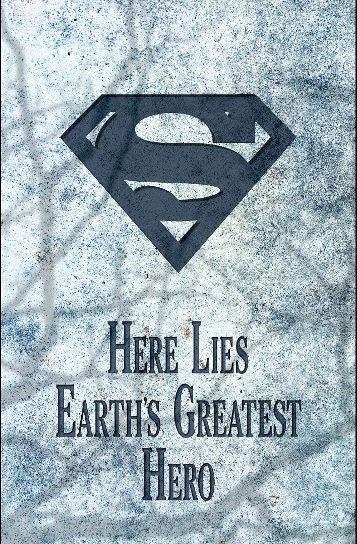An image from The Death of Superman showing Superman's tombstone, which reads
