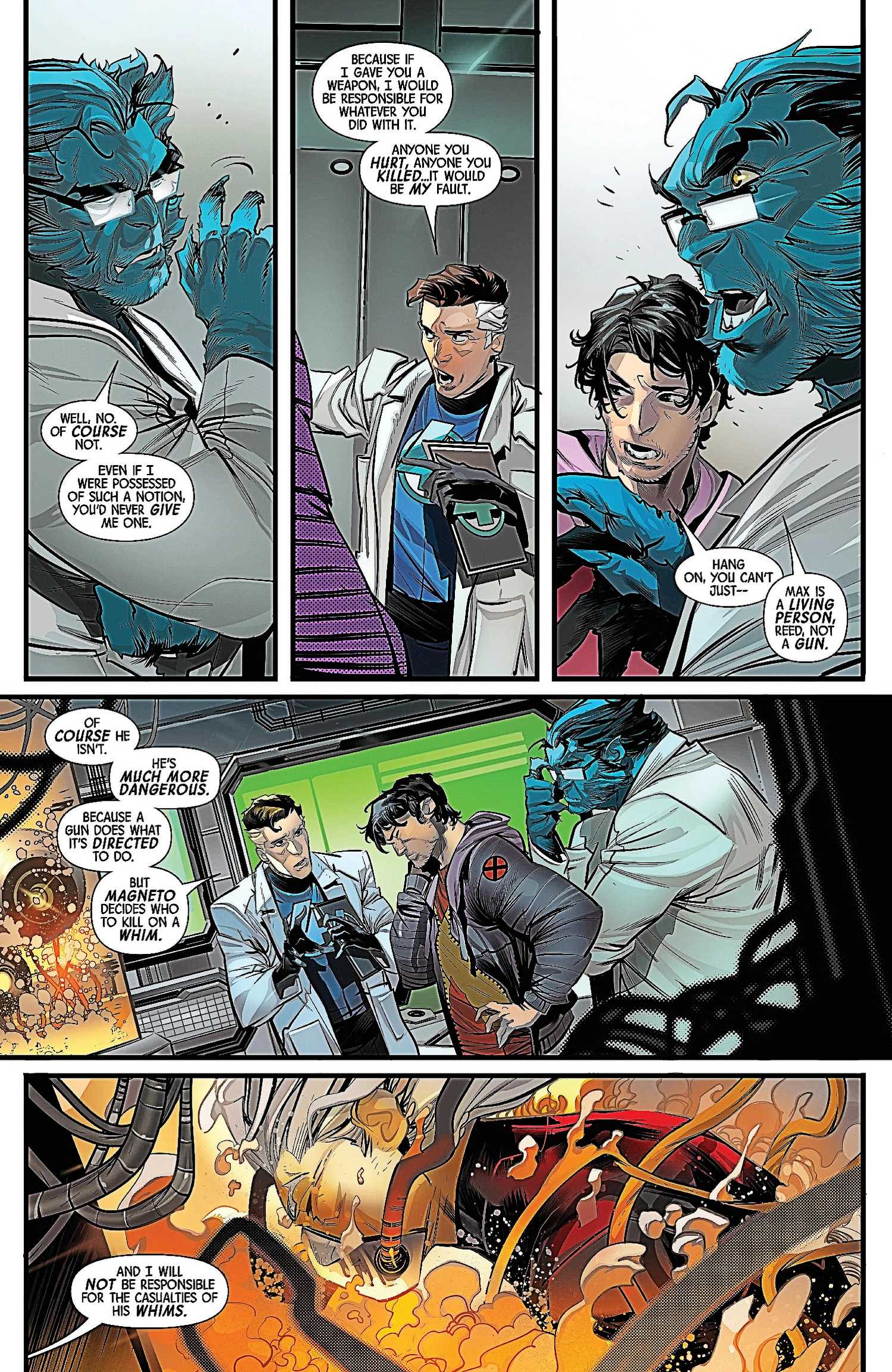 DNX #1, Mr. Fantastic and Beast argue about Magneto