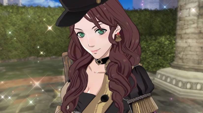 Dorothea looking at the character during tea party in Fire Emblem three houses