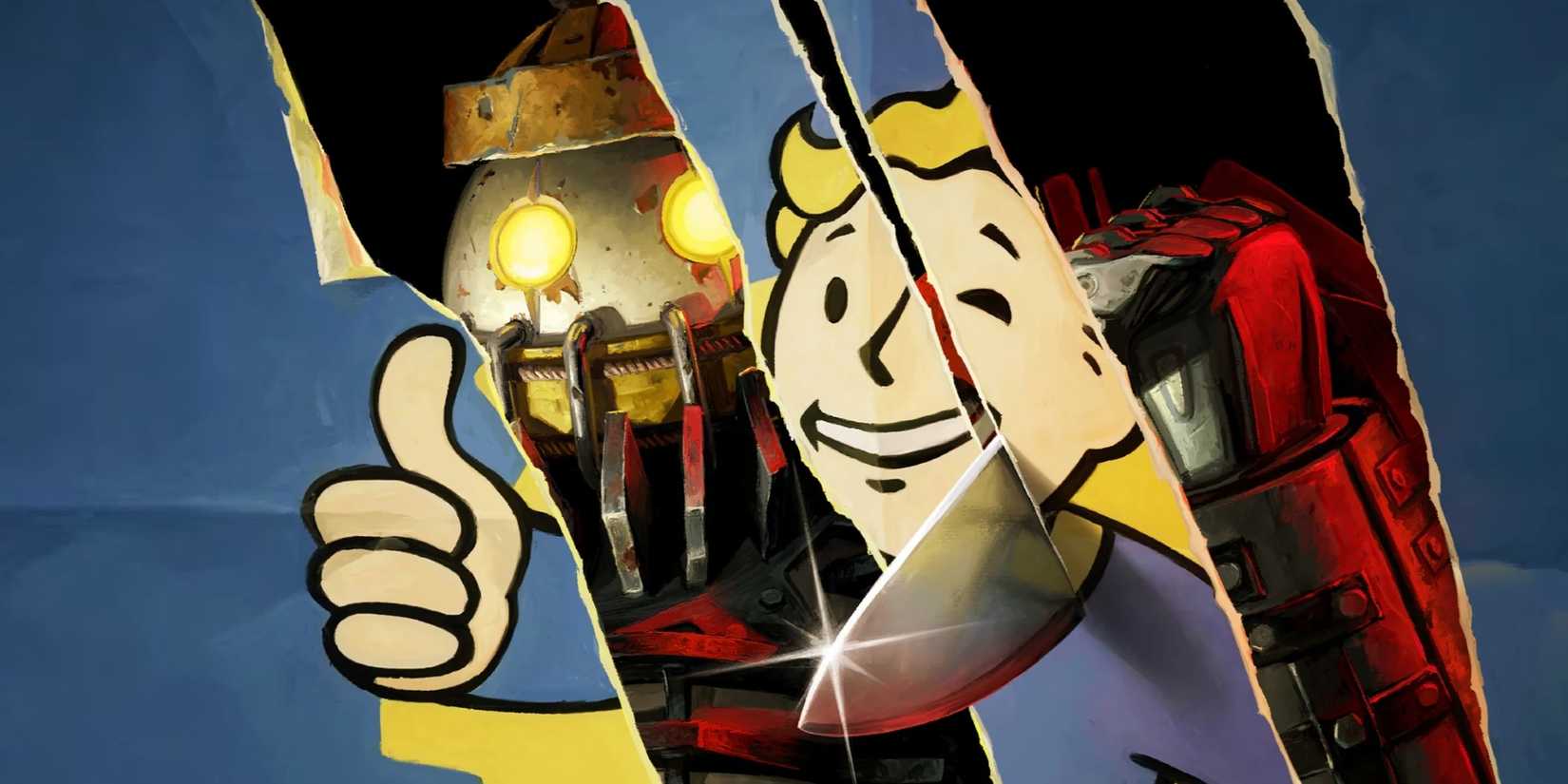 Fallout 76 the slasher update image of a claw mark and knife through an image of vault boy