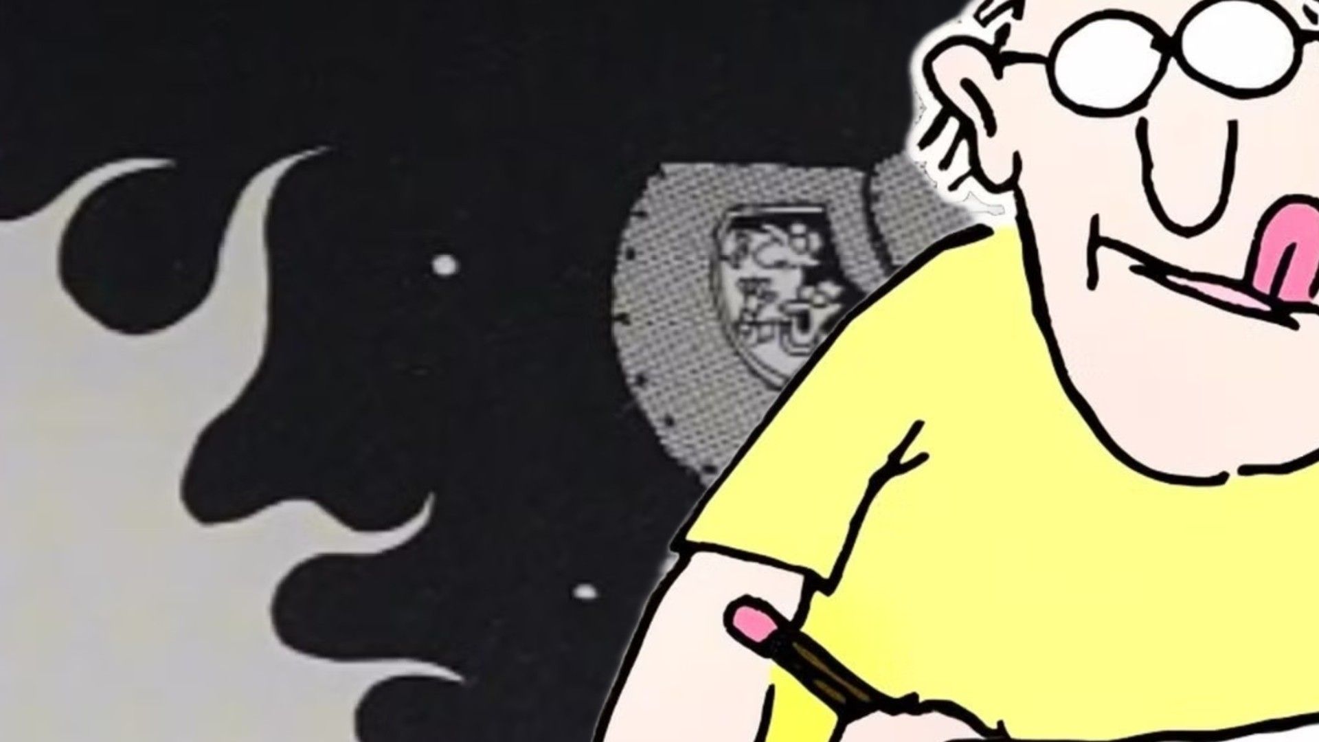 Far Side writing man (foreground) with a space capsule hurtling toward the sun (background)