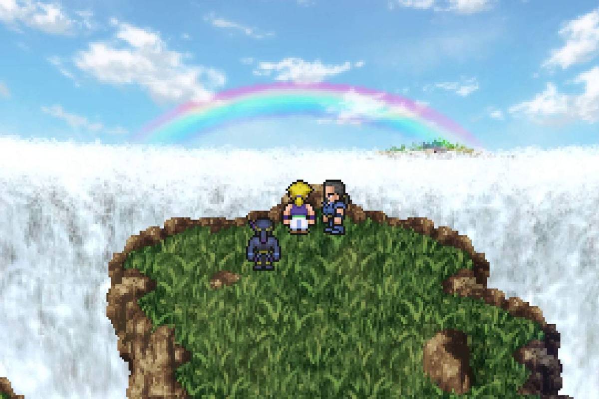 Final Fantasy 6 Characters Terra Branford and Celes Chere standing in a 16-bit landscape