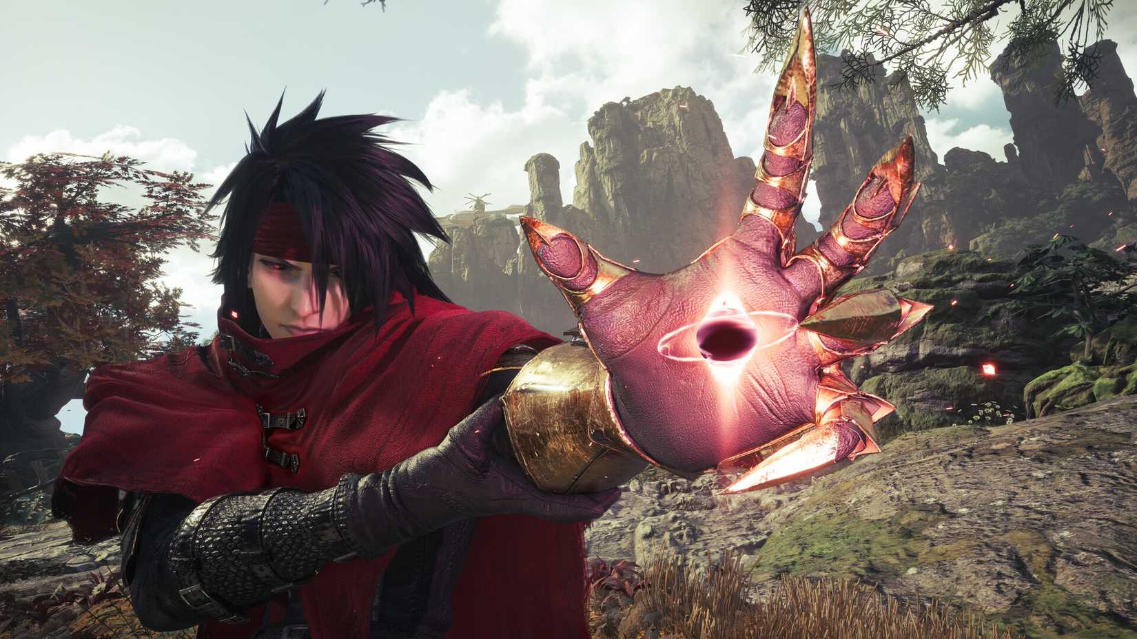 Vincent Valentine is casting a spell in Final Fantasy 7 Revelation.