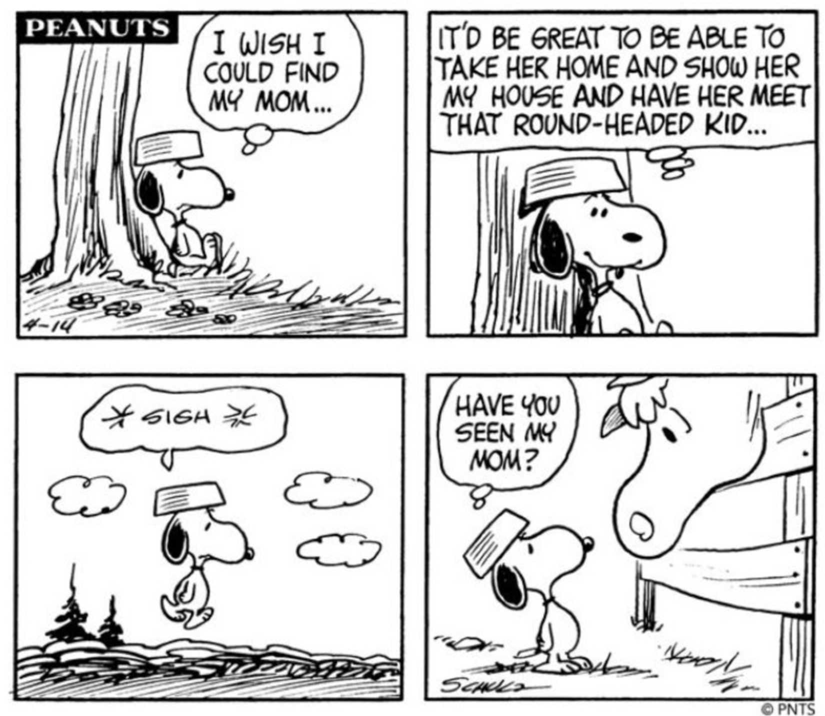 FIRST PEANUTS COMIC SHOWING SNOOPY DOESN'T KNOW CHARLIE BROWN'S NAME