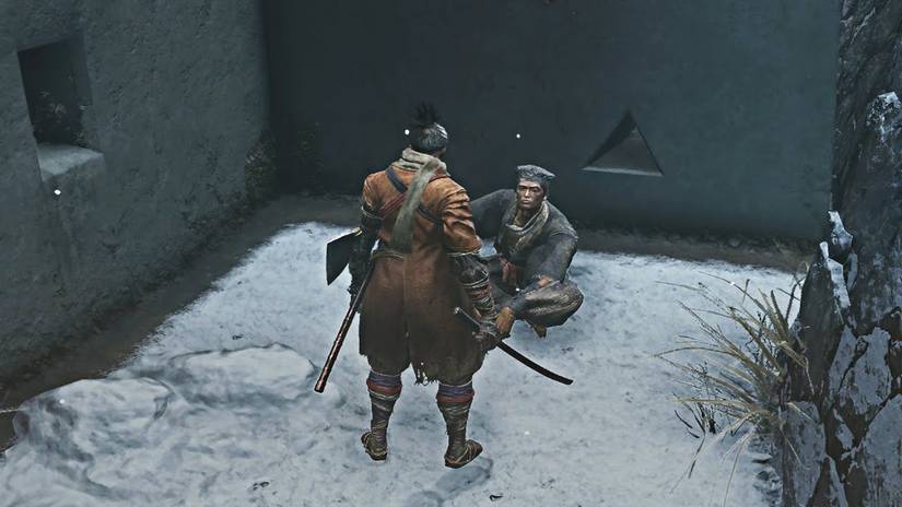 Fujioka the Info Broker sitting on the floor in Sekiro