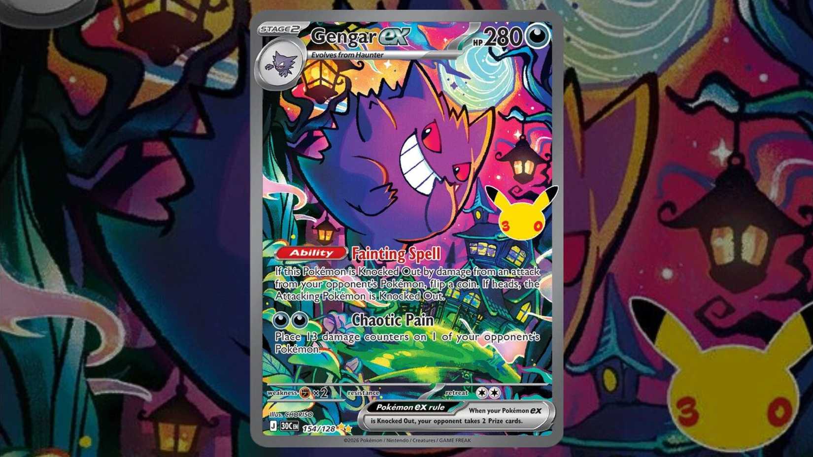 Gengar ex card 154 for Pokemon TCG 30th Celebration set