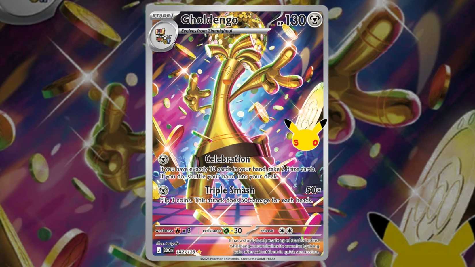 Gholdengo card 142 for Pokemon TCG 30th Celebration set