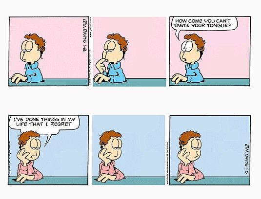 Two Garfield Minus Garfield strips. The first shows Jon sitting alone for two panels. In the third he says