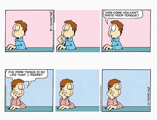 Two Garfield Minus Garfield strips. The first shows Jon sitting alone for two panels. In the third he says