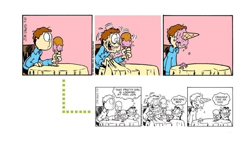 A Garfield Minus Garfield strip next to the original Garfield strip.