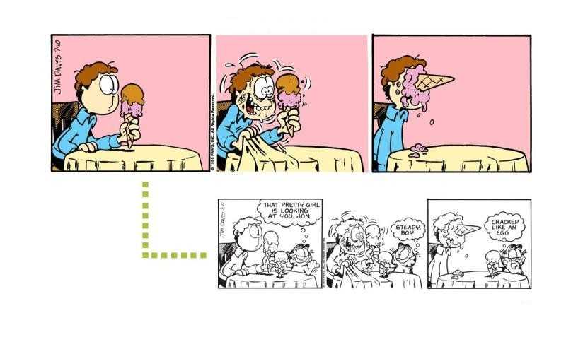 A Garfield Minus Garfield strip next to the original Garfield strip.