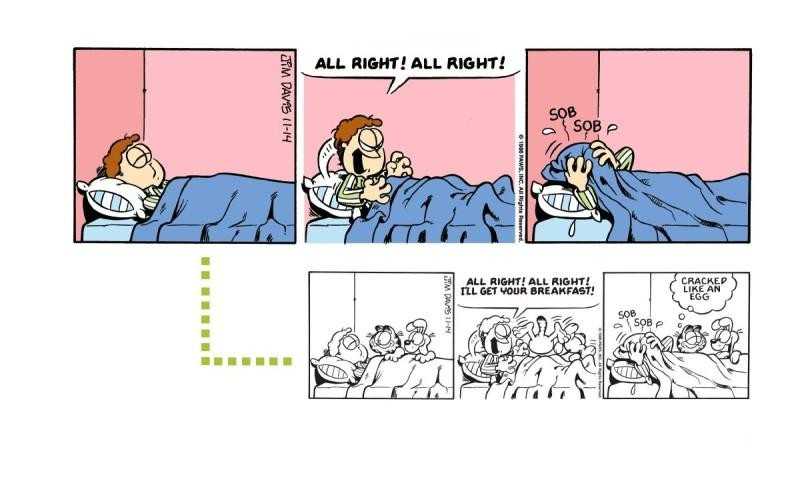 A Garfield Minus Garfield strip next to the original Garfield strip.