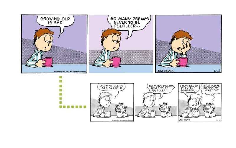 A Garfield Minus Garfield strip next to the original Garfield strip.