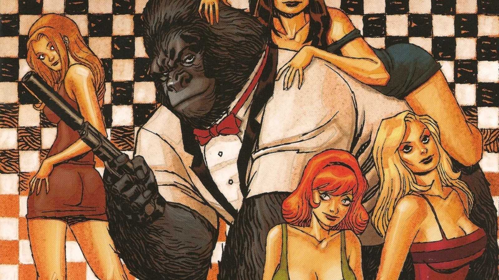 The cover of Gorilla-Man #1 showing Gorilla-Man (Kenneth Hale) in a tuxedo and holding a gun surrounded by women.
