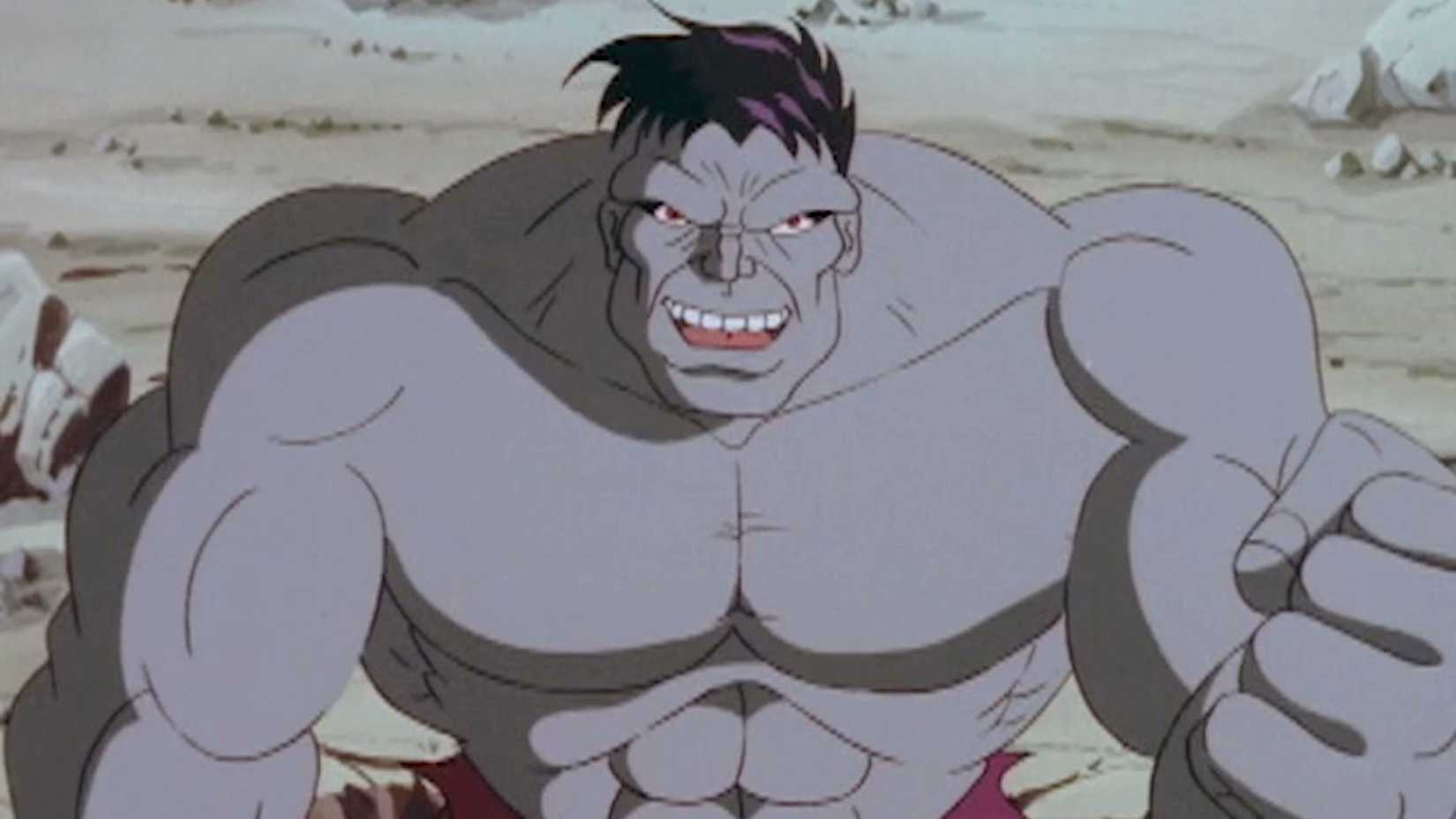 Grey Hulk walking towards the screen in The Incredible Hulk animated series