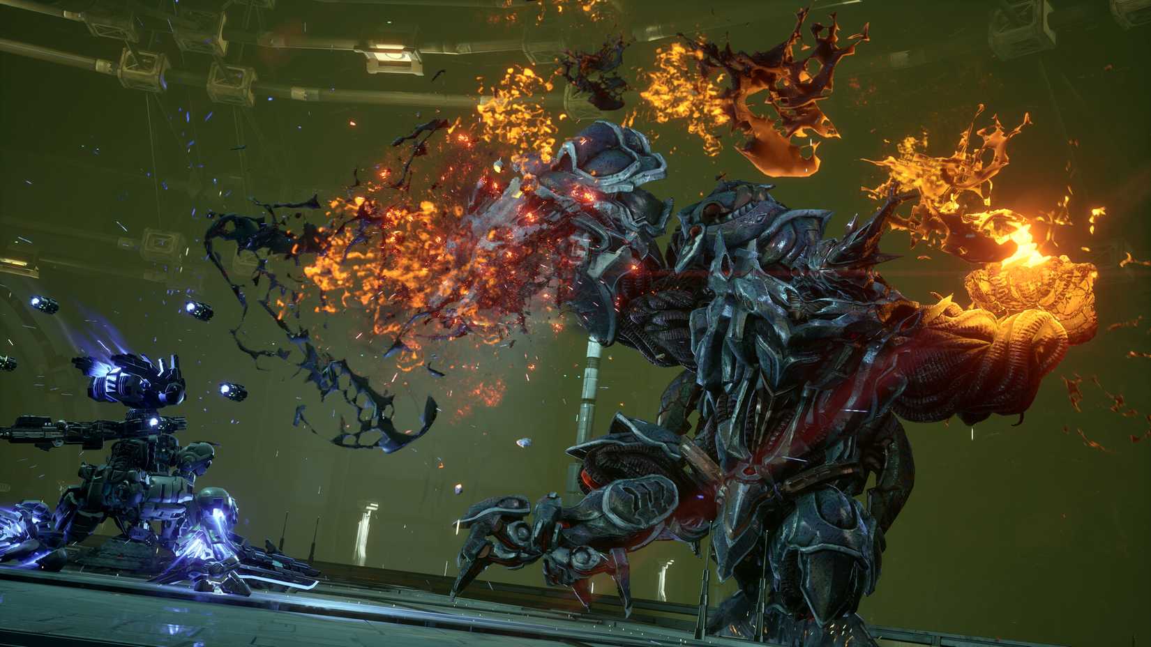 Gundam Rogue Orbit mech with its arms torn off mid battle