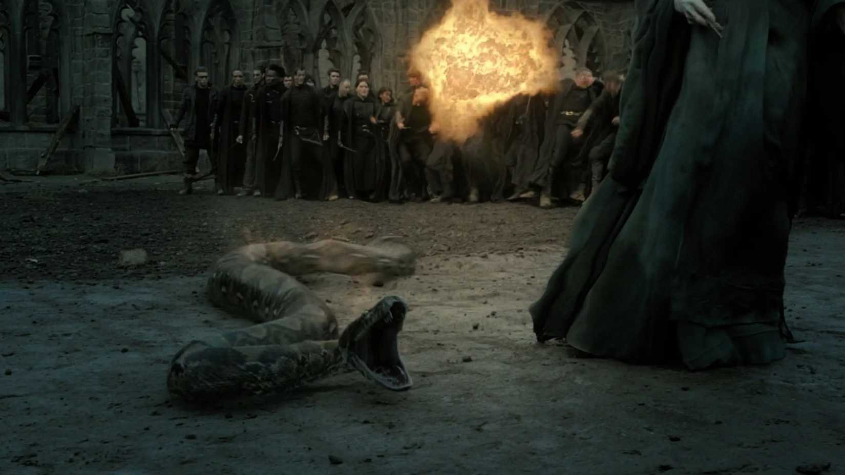 Harry Potter Casts Confringo at Nagini